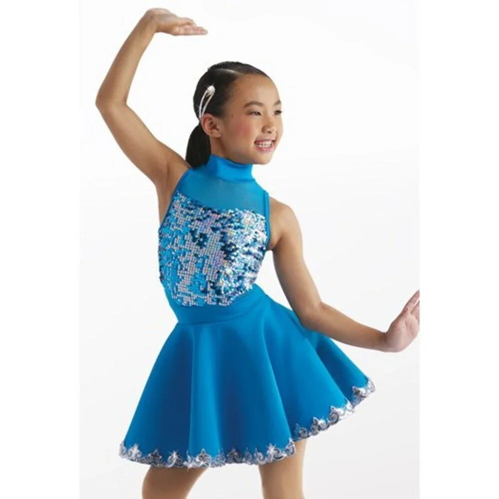 Pre-Owned Dance Costume Weissman 15453 Intermediate Child Turquoise Embroidery